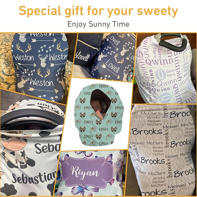 Personalised Infant Car Seat for New Parents - Baby Carseat Cover, Breast Feeding Cover, Green Otter Print Multi-Function pad for Boys Girls Toddlers - Christmas Gifts for Parent Babies(27"x29")