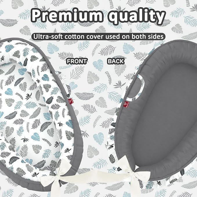 Baby Lounger - 100% Cotton Baby Lounger for Newborn with Lounger Cover, Portable Baby Nest for Home and Travel, Waterproof Lining, Newborn Babies Essentials Gifts