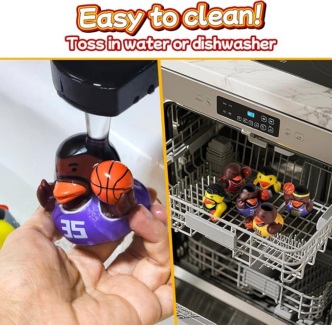 No Hole Bath Toys for Kids Ages 1-3, Sealed Bath Toys Design Keeps Water Out, Basketball Rubber Duck, Baby & Toddler Bathtub Toys(with Storage and Net)