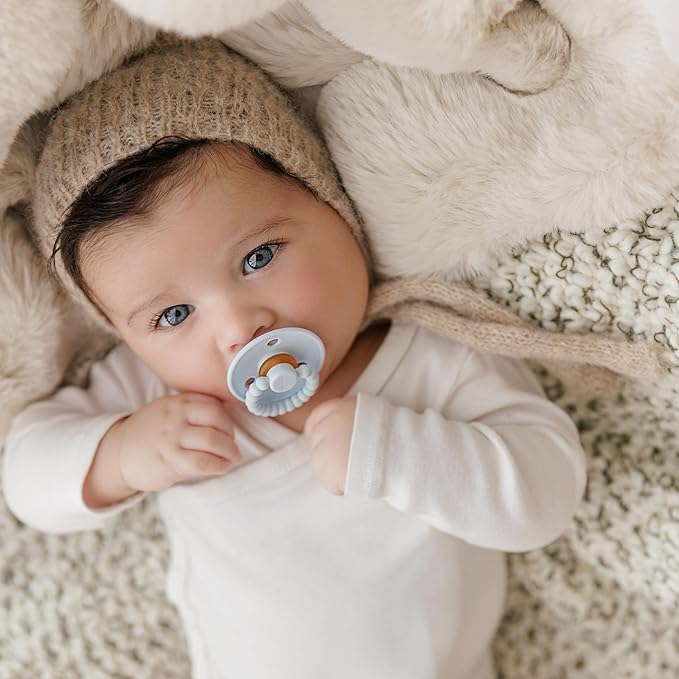 Luladream Pacifier - Natural Rubber Nipple - Soft Teething Handle - for Infants Baby's and Toddlers, 0-18 Months (Sky Blue + Ash Blue)