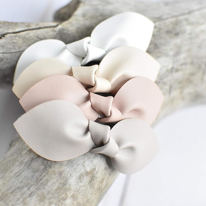 4 Non-Slip Faux Leather Bow Hair Clips – Fully Lined Alligator Clips for Baby, Toddler, and Girls – Hair Accessories – Organic Neutral Color Set by California Tot