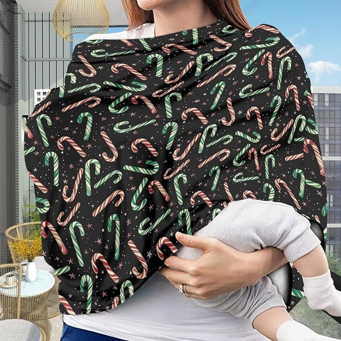 AFPANQZ Christmas Candy Car Seat Covers for Babies Stretchy Lightweight Extra Soft Nursing Cover Breastfeeding Shield Carseat High Chairs Gender Neutral Shopping Carts