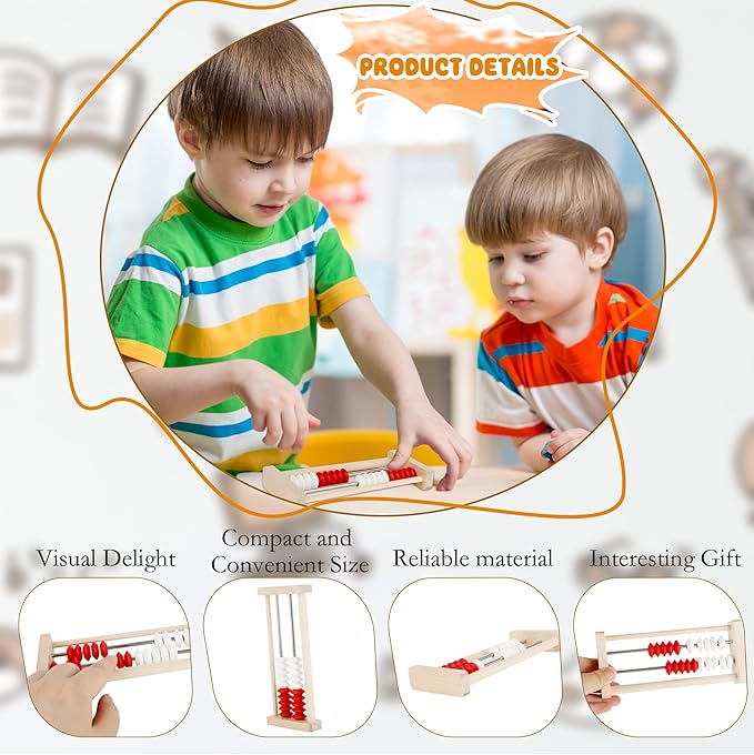 12 Pcs Mini 20-Bead Wooden Rekenrek Abacus 2-Row Counting Rack Educational Toys Math Skills Manipulatives Students Elementary School Classroom Activities