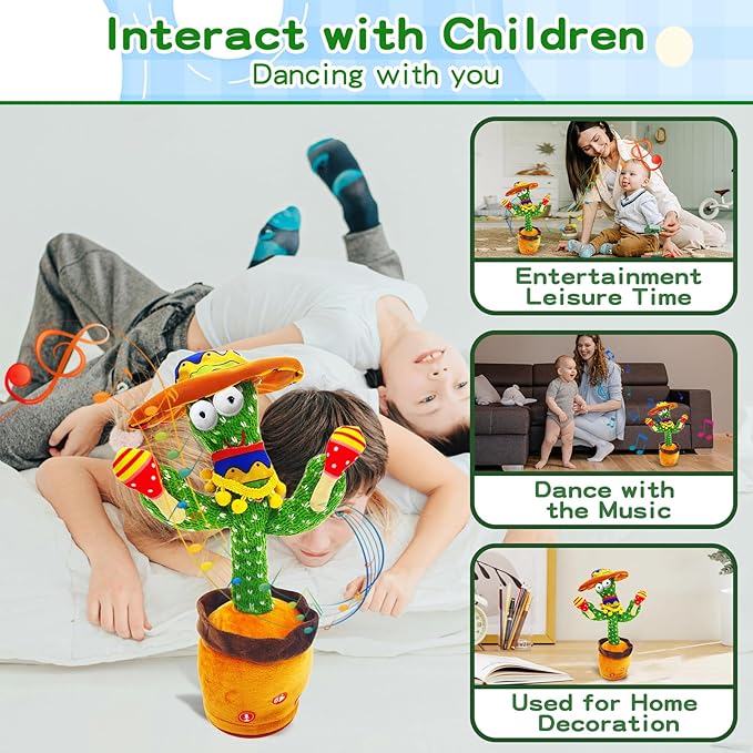 Talking Cactus Toy for Kids Boys and Girls, Adjust Volume Dancing Cactus Toy Singing Mimicking Recording Toys Repeats What You Say, Comes with 120 English Songs Singing Talking Musical Toys