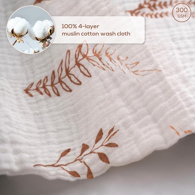 Muslin Baby Washcloths for Newborns, Pack of 8, 11"x11", Super Soft Cotton, Absorbent and Gentle, Baby Cotton Wipes, Baby wash Cloths