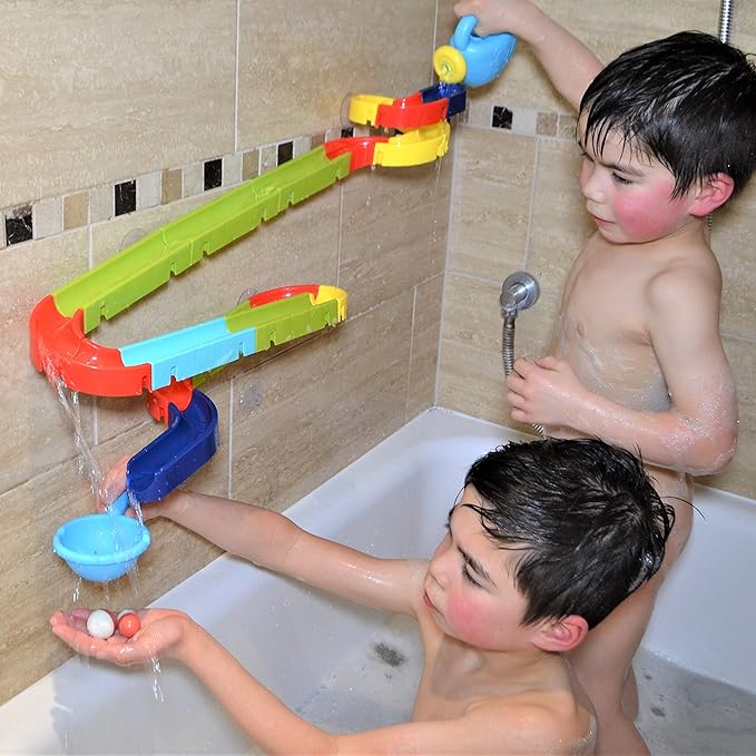 Buddy & Barney: Bath Time Marble Run - 36pc Set, Different Sized & Colored Pieces, Build A Track & Race The Special Balls Down, Water Toy, Kids Age 3+