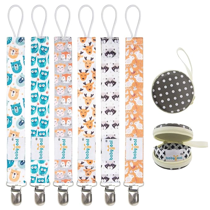 Babygoal Animal Pacifier Clips, 6 Pack Pacifier Holder Clips for Baby Boys and Girls Fits Most Pacifier Styles