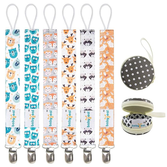 Babygoal Animal Pacifier Clips, 6 Pack Pacifier Holder Clips for Baby Boys and Girls Fits Most Pacifier Styles