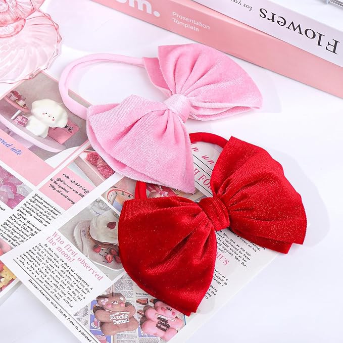 YanJie HAIRBAND 2.5 Count - Nylon, Velvet - Hair Styling, Securing Hair - For Baby Girls - Valentine's Day - Handmade, Soft, Stretchy, Red Pink - 1 Piece/Set