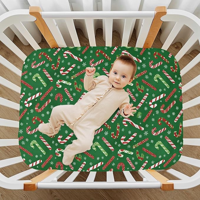 Baby Crib Sheet Christmas Candy Cane Gift Bag Crib Mattress for Boys and Girls Playard Sheet Soft Breathable Fitted Baby Mattress Cover 52x28in
