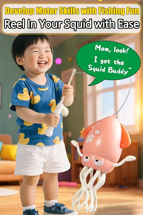 Magic Dancing Octopus Toy with LED Lights & Music – Interactive Crawling & Walking Toy, Auto Obstacle Avoidance, USB Rechargeable, Fishing Game Included – Fun Gift for Kids Ages 3-6 Years (Yellow)
