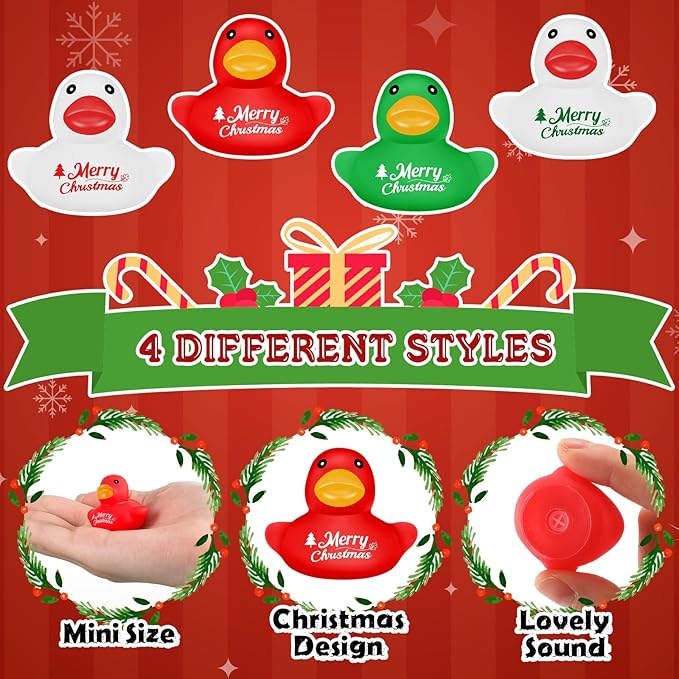 Junkin 50 Pcs Merry Christmas Rubber Ducks Bulk Mini Rubber Ducks Small Duck Bulk Xmas Gift for Halloweens Party Favors (Christmas Duck)