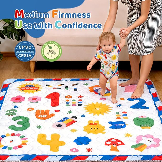 RONGFA Baby Play Mat for Floor, 50'' x 50'' Thicken Foam Soft Padded Mat for Baby, Playpen Mat for Toddlers Infant Kids, Machine Washable, Non-Slip Bottom Safe for Crawling (Number)