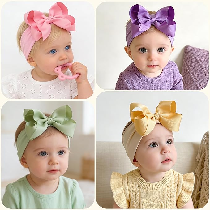 CÉLLOT 20pcs Baby Bows Headbands Nylon Hairbands Big Ribbon Bow Elastic Hair Accessories for Newborns Infants Toddlers and Kids