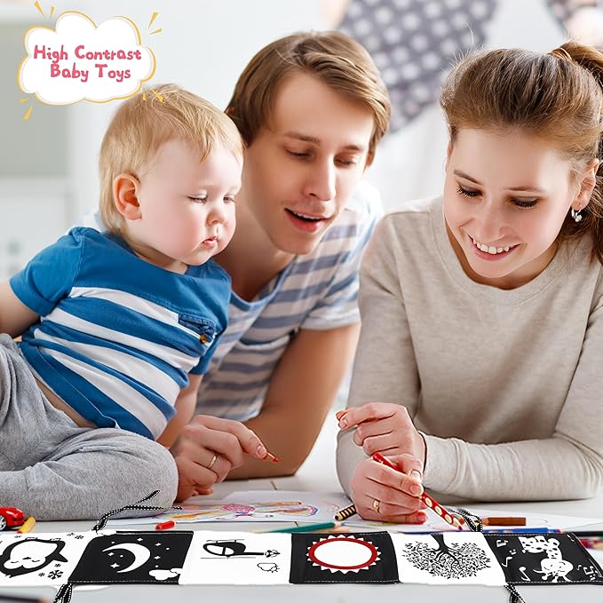 Black and White Baby Toys, High Contrast Baby Toys for Newborn, Tummy Time Toys, Newborn Toys 0-3 Months Brain Development, Soft Baby Book, Montessori Toys 0-6-12 Months Infant Sensory Toys Gift