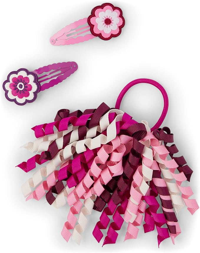 Gymboree Girls' and Toddler 3-Pack Snap Clips & Tie Hair Accessories