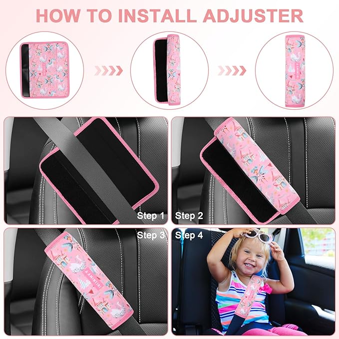 Amintiri Seat Strap Shoulder Pads for Kids, Seat Belt Cover for Children, Soft Furry Seat Belt Cushion for Travel, Cartoon Car Seat Belt Pad Cover for Boys and Girls. (Patriotic Star)
