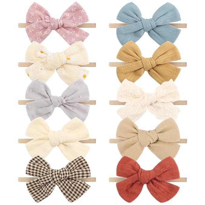 AQOKKA Baby Girl Headbands with Bows Soft Nylon Newborn Toddler Hairbands Handmade Baby Hair Accessories for Infant Girls Kids