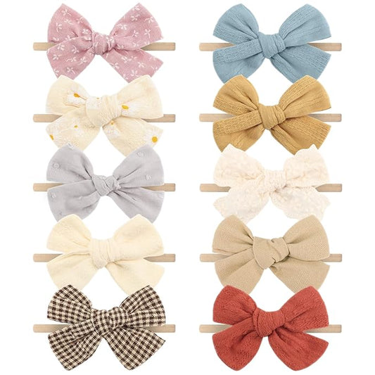 AQOKKA Baby Girl Headbands with Bows Soft Nylon Newborn Toddler Hairbands Handmade Baby Hair Accessories for Infant Girls Kids