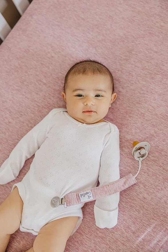 Copper Pearl Pacifier Clip 3-Pack: Premium Knit Binky Clips for Baby Girls and Boys - Stylish Stainless Steel Pacifier Holder Clip - Baby Pacifier Clips for No More Floor Drops - Lacie
