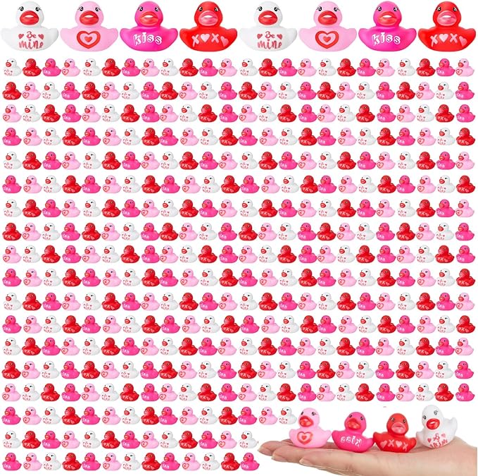 MiniInflat 200 Pcs Valentines Day Rubber Ducks Assorted Rubber Duckies Bulk Mini Pool Toy Ducks for Party Favors Classroom Exchange Gifts
