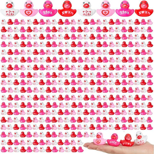 MiniInflat 200 Pcs Valentines Day Rubber Ducks Assorted Rubber Duckies Bulk Mini Pool Toy Ducks for Party Favors Classroom Exchange Gifts