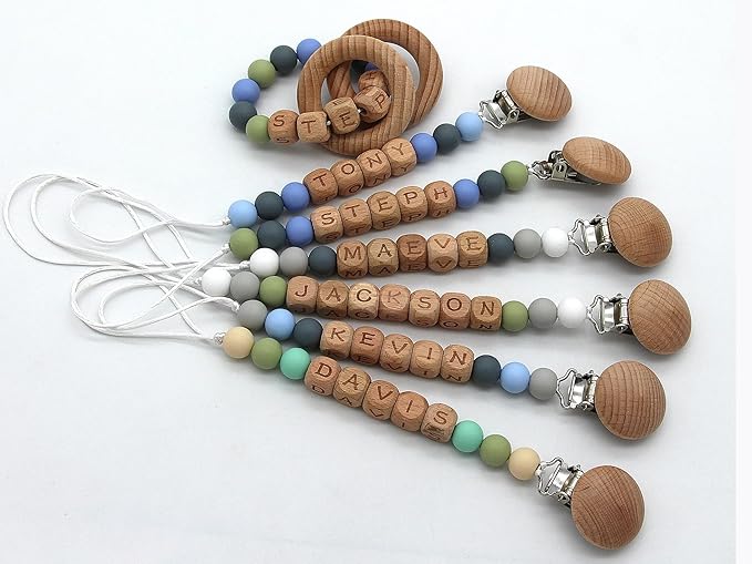 Personalized Pacifier Clip with Name,Silicone Pacifier Clips with Beads for Baby Boys and Girls - Rust-Free Holders Newborn Safe Baby Essentials