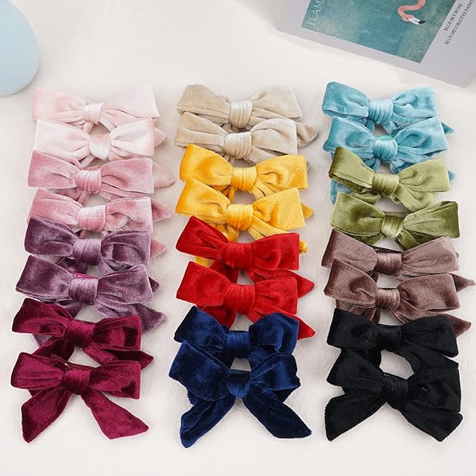 4 inch Velvet Hair Bows Clips, 24pcs Toddler Girls Hair Bows Full Lined Alligator Clip Accessories Baby Girl Ponytail Pigtail Holder 12 Pairs Hair Clips