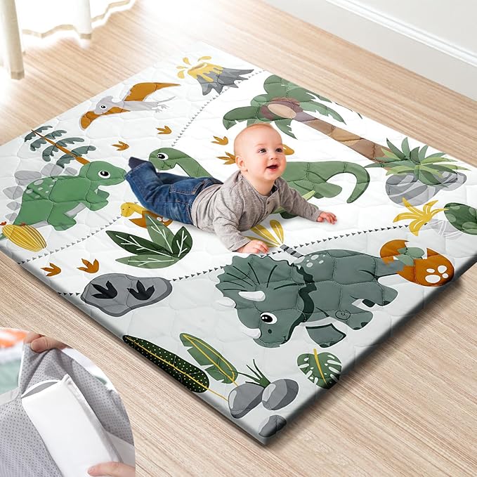 TINYHARBO Premium Foam Baby Play Mat 47x47 – Removable & Machine Washable Cover, Extra Thick Padding Playpen Mat, Non-Slip Crawling Mat, Easy to Clean for Infants, Toddlers & Babies