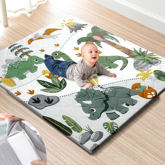 TINYHARBO Premium Foam Baby Play Mat 47x47 – Removable & Machine Washable Cover, Extra Thick Padding Playpen Mat, Non-Slip Crawling Mat, Easy to Clean for Infants, Toddlers & Babies