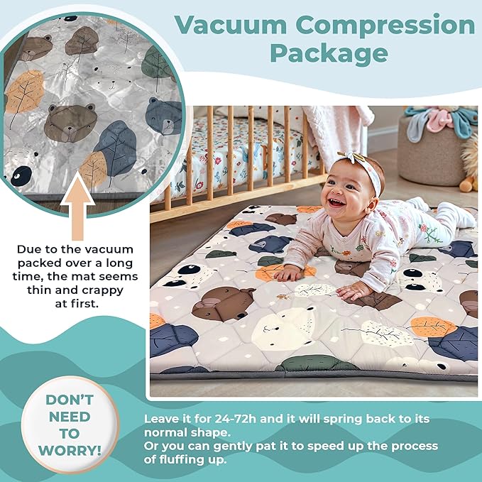 Baby Play Mat 50 x 50 Inches for Playpen – Padded Play Mat for Babies, Shock-Absorbing EVA Foam, Non-Slip, Waterproof and Easy to Clean, Ideal for Crawling and Tummy Time
