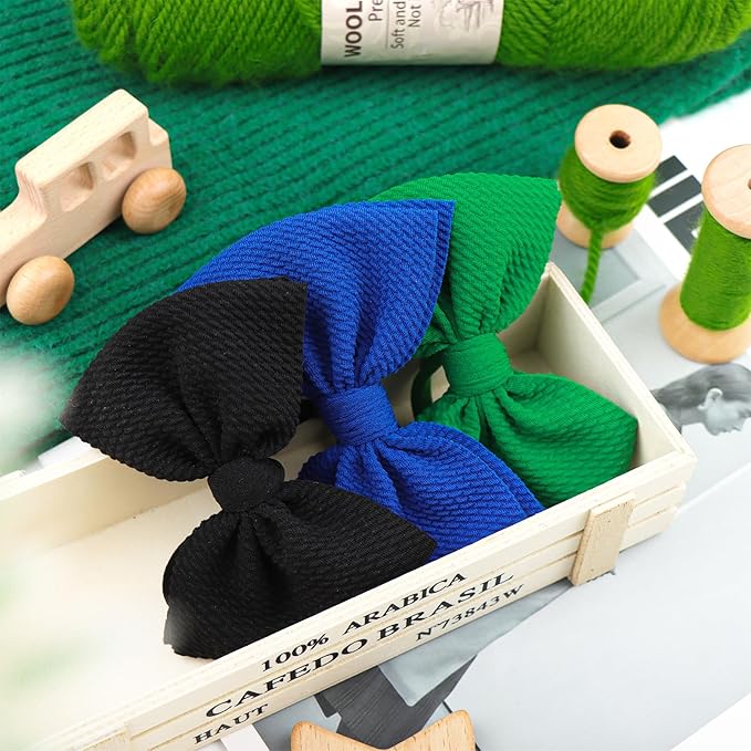 3PCS 4.5’’ Hair Bows for Baby Girls Newborn Infant Toddler Headbands Blue & Green & Black Bow of Hair Accessories Soft Girl Head Wraps