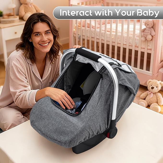 Baby Car Seat Rain Cover, Waterproof Carseat Cover with Transparent Window, Breathable Infant Car Seat Weather Shield for Girls Boys, Anti-Collapse Canopy Covers for Doona
