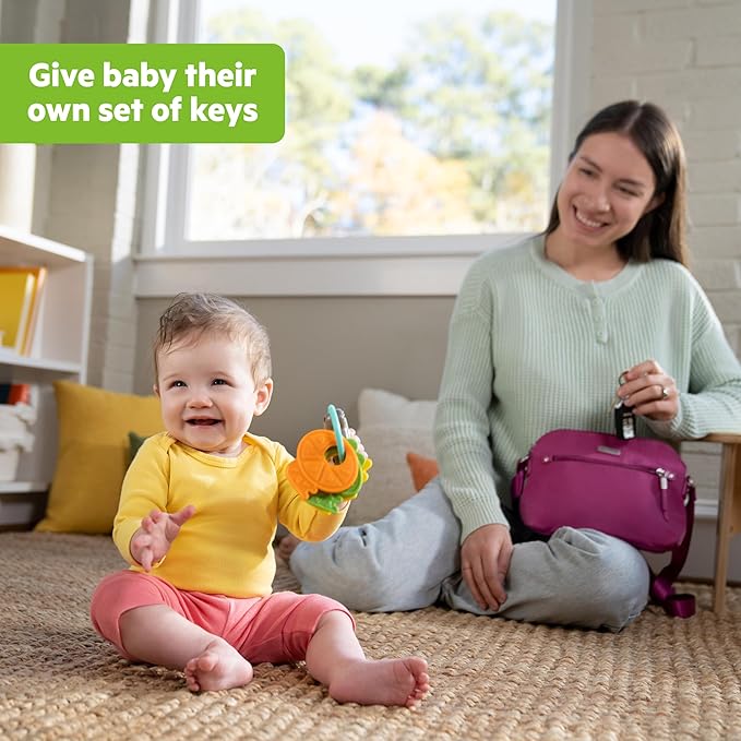 Bright Starts Musical Monkeys Baby Toy - Sensory Toy with Lights, Textured Fruit Keys Teethers, and 10+ Car Sounds, for Ages 6 Months+
