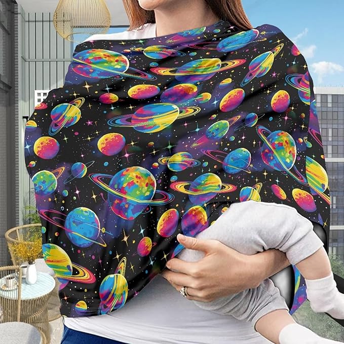GIFTPUZZ Universe Multi-Functional Nursing Cover - Soft & Breathable Breastfeeding Scarf, Car Seat Canopy, Grocery Cart & Stroller Protector - Universal Fit for Moms