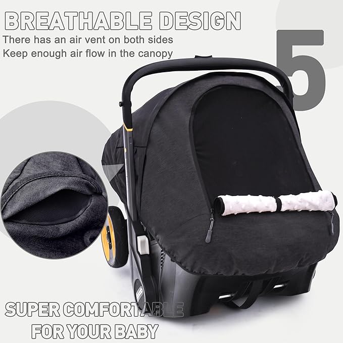 Waterproof Baby Car Seat Cover Compatible with Doona Car Seat and Stroller,Patented Windproof Car Seat Canopy for Boys & Girls, Keeps Babies Warm and Coz(Black)