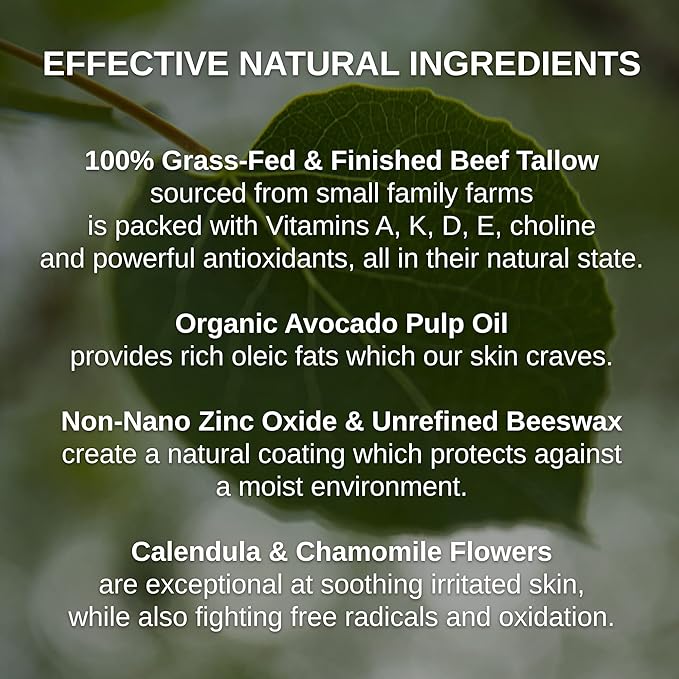 Shwally Tallow & Calendula Baby Bootie, Lip and Nipple Balms, The Ultimate Paleo Skin and Baby Bootie Protector - All Edible Ingredients, Not Scented (White - Zinc + Chamomile, 2 X 2 Oz)
