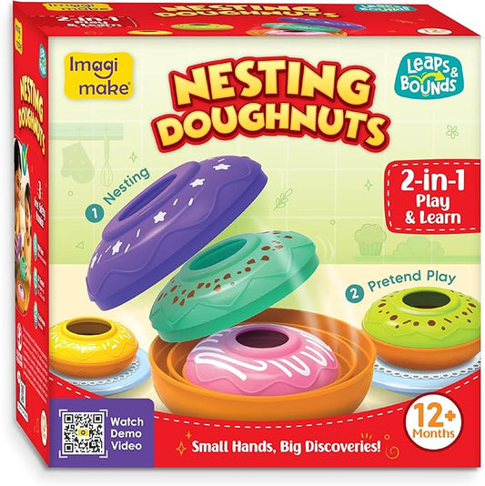 Imagimake Nesting Doughnuts | Leaps & Bounds Baby Toys for 12+ Months | Learning Toys for 1+ Year Old Toddlers and Infant | 2-in-1 Play & Learn | Montessori Baby Toy | Birthday Gifts for 1 Year Old