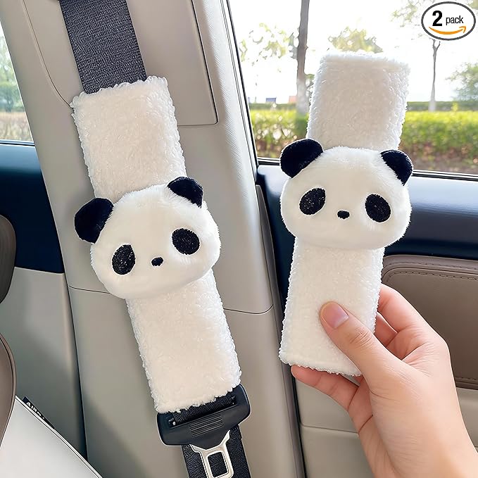 2 PCS Seat Belt Cover Pad, Cute Kawaii Animal Panda Seatbelt Covers for Kids and Adults, Winter Plush Fluffy Soft Seat Belt Cover, Cartoon Seatbelt Cushion,Car Seat Strap Pads (G-Panda)
