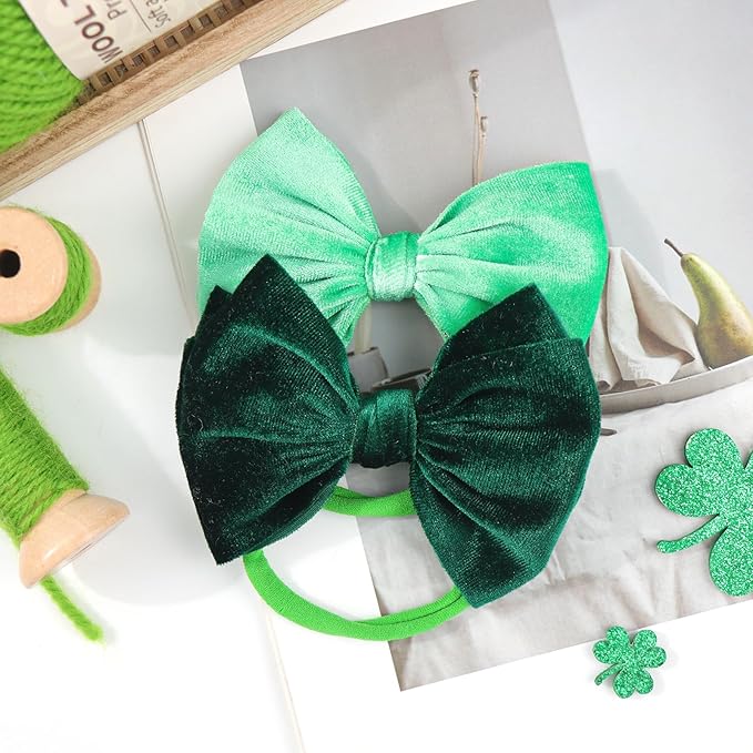 YanJie St. Patrick's Baby Headbands Green Velvet Bows Shamrock Clover Hair Accessories for Newborn Infant Toddler Girls