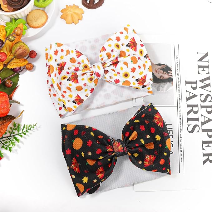 Thanksgiving Fall Baby Girl Bows Turkey Headbands for Baby Girls Handmade Maple Leaves Knotted Pumpkin Bows Autumn Holiday Gifts 2PCS