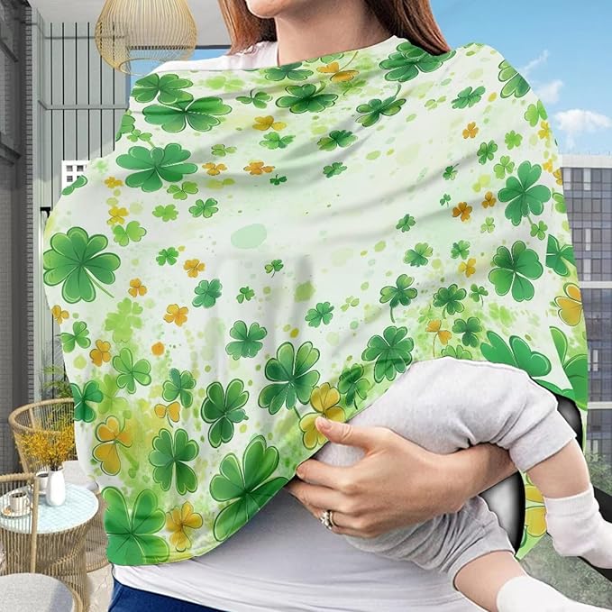 Binienty Nursing Cover for Newborn Breastfeeding - St. Patrick's Day Leaf Print Baby Car Seat Cover for Boys Girls Women's Mom's Nursing Scarf for All-Season Use