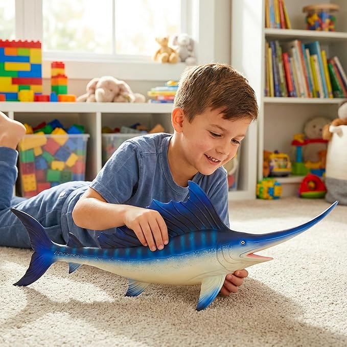 Gemini&Genius Sea Animal Sailfish Action Figure Soft Rubber 17” Swimming Pool Bathtub Toys, Realistic Ocean Animals Swordfish Educational and Role Play Toys for Kids and Collectors (Blue Sailfish)