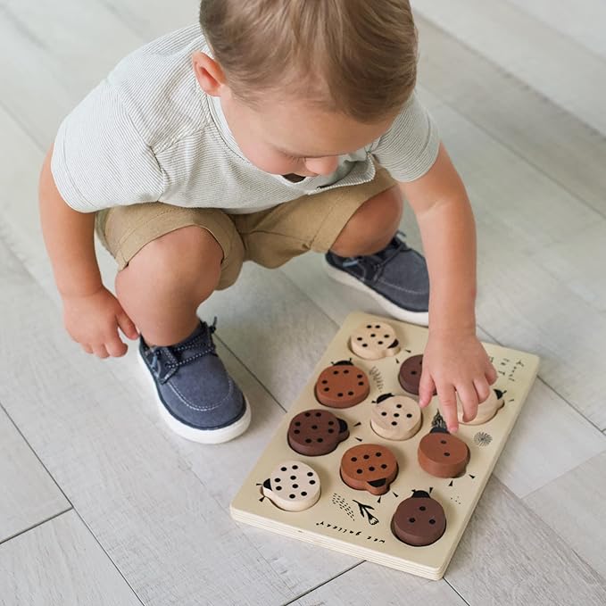 Wee Gallery Wooden Puzzles for Toddlers 1-3 – Count to Ten Ladybugs Toddler Puzzle, Puzzles for 1 Year Old & Up, Wooden Toddler Puzzle for Fine Motor Skills & Early Number Learning