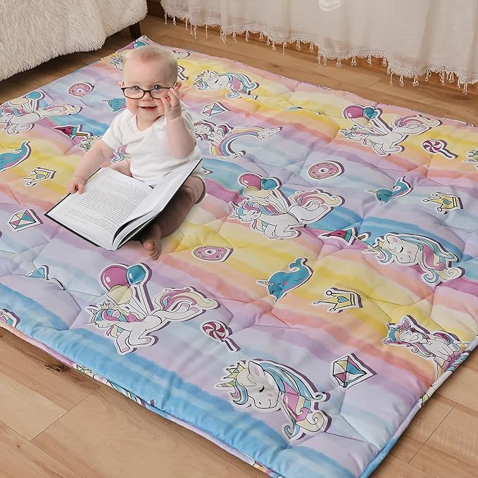 Baby Play Mat for Floor,72"×59"Thicken Ultra Large&Soft Playmat,Washable Playpen Mat Non-Slip Baby Crawling Mat for Babies Floor Tummy time(Unicorn)
