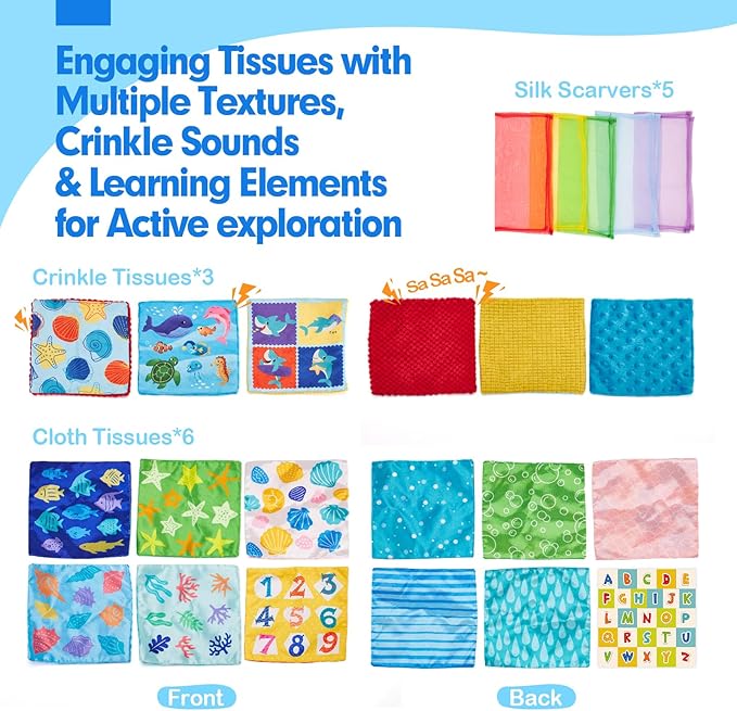 hahaland Baby Toys 0-12 Months - Soft, Crinkle, Squeaky, Sensory Toys for Babies