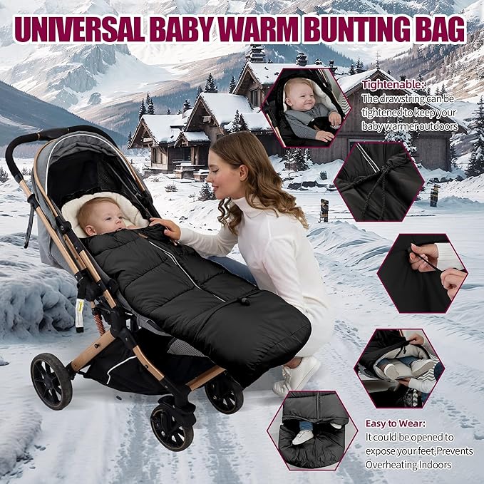 LAT Baby Warm Bunting Bag Universal,Extended and Removable,Stroller Sleeping Bag Cold Weather,Waterproof Toddler Footmuff