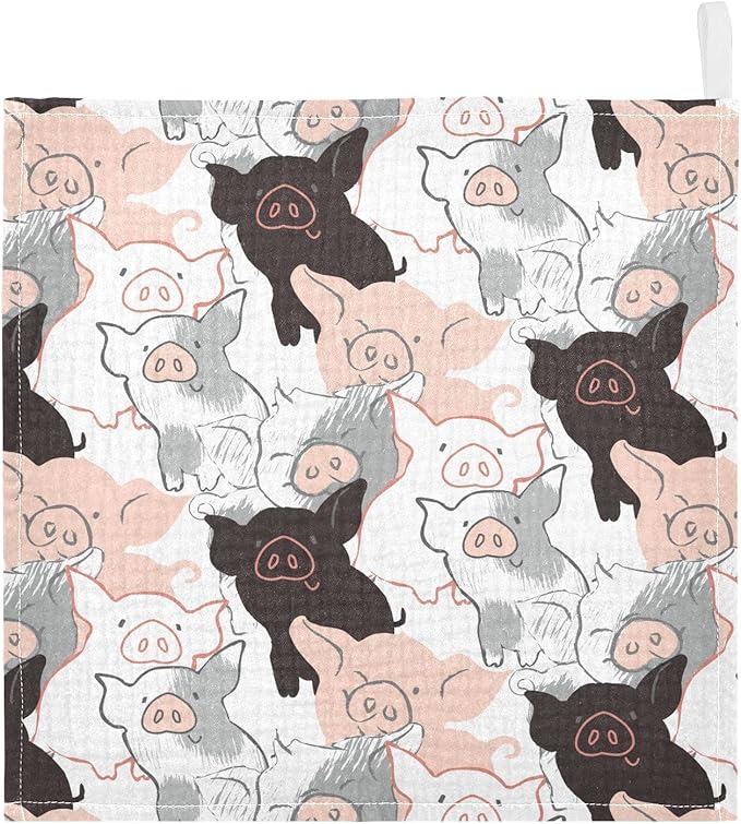 Baby Washcloths Cotton Ink Pigs Baby Muslin Washcloths Piglets Soft Baby Face Towel for Newborn Infants Baby Wipes, 11.8 X 11.8 Inch, 5 Pack