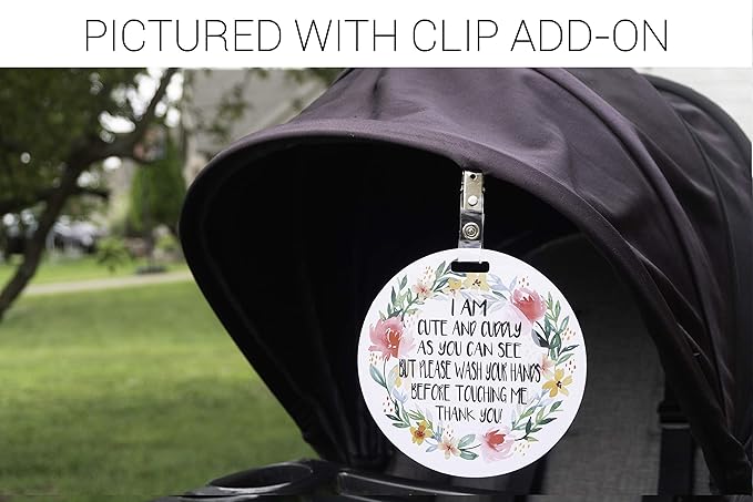 Three Little Tots Two Pack - Cute Flower Themed No Touching Baby Car Seat and Stroller Signs - CPSIA Safety Tested