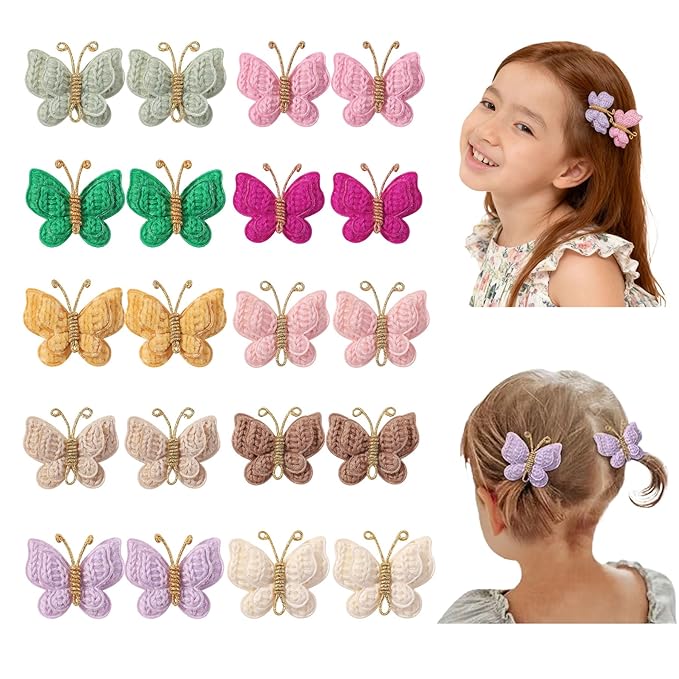 Colorful Crochet Butterfly Alligator Hair Clips Soft Hair Clips Infant Hair Baby Bows Clip for Toddler Teen Baby Girls (10 Packs)